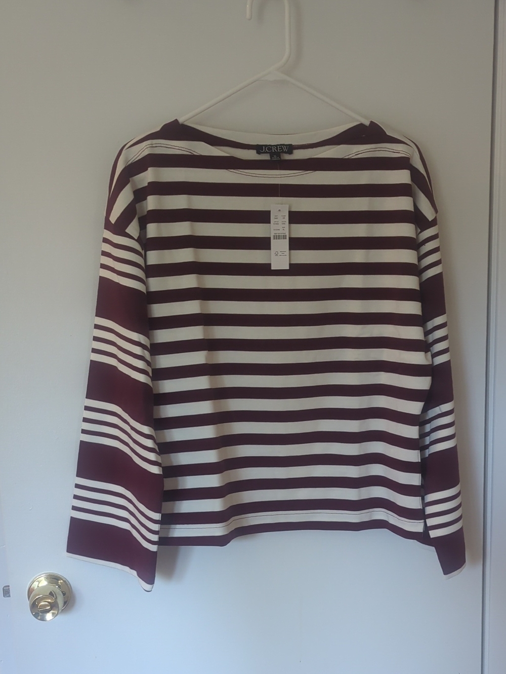 J. Crew Burgundy & Cream Striped Long Sleeve Top - NWT